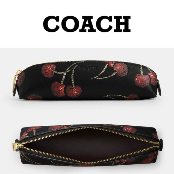 NEW Coach Limited Edition Cherry Print Black Red Multi Coated Canvas Pencil Case - Picture 4 of 13